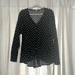 Black with White Polka Dots Long Sleeve Blouse